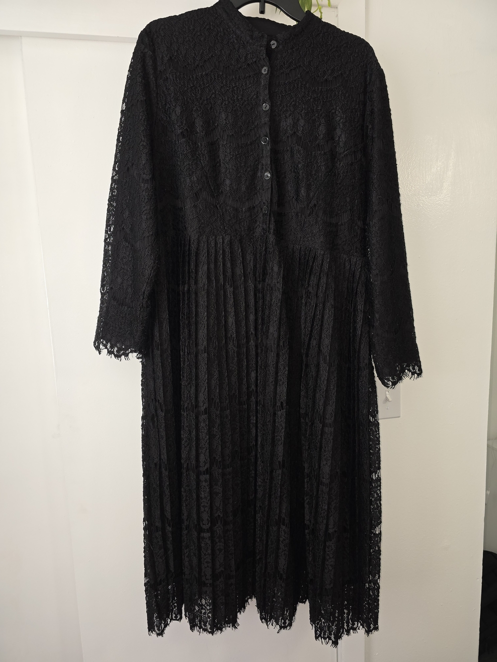 Dainty Jewells Clothier Black Lace Maxi Dress High Neck Button Long Sleeve 3X
